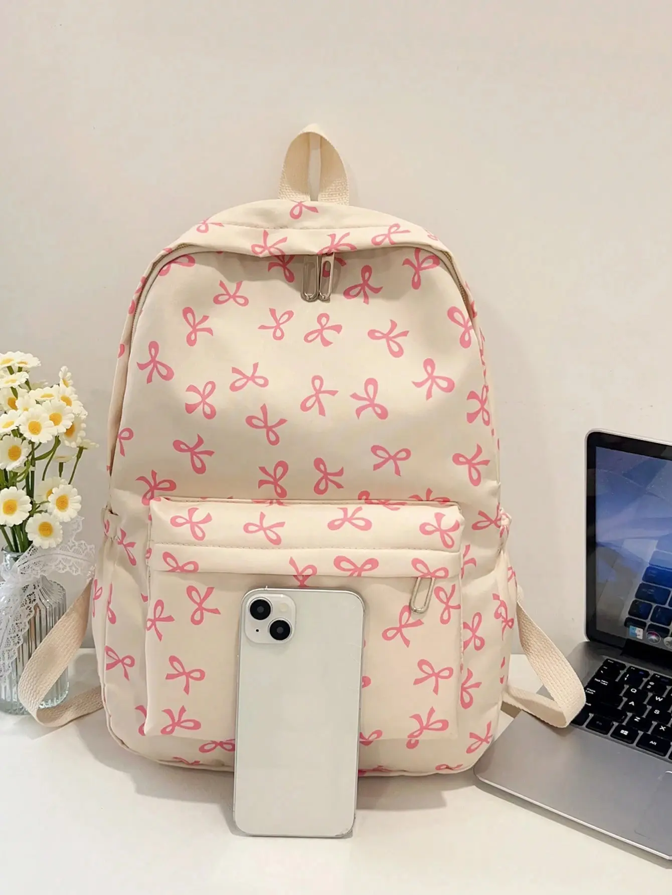 Cream Fashion Backpack with Front Zip Pocket White Mountain mini backpack in a neutral | Mercari main image 3