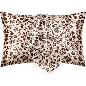 Satin Silk Pillowcase for Hair and Skin, Silk-like Satin Pillow Cases Standard Size, Soft Satin Pillowcase with Hidden Zipper, Leopard Print Silk Pillow Cases, Gift for Women (20x26 Inches)