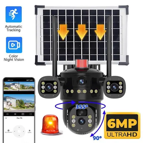 【Toolupgrade】KEPEAK 6MP Solar-Powered Dual-Lens CCTV Security Camera, Outdoor PTZ WiFi Cam with Speaker, Lights, Recording Equipment, Triple View, 355° Pan/90° Tilt, Color Night Vision, Human Detection (Back to School Gift), Type C