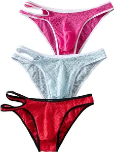 3pcs Men's Mesh Transparent Camo Breathable Briefs, 3-Pack Elastic Low Waist Thin Sports Underwear, Comfortable Bikini Bottoms, Trendy Tropical Shorts