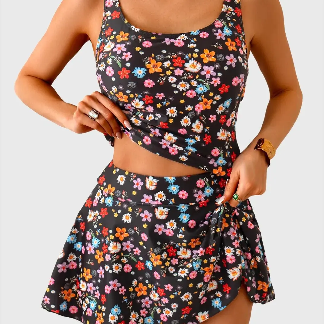 Tankini Swimsuit for Women Tummy Control Two Piece Bathing Suit High Waisted Tank Top with Swim Skirt Swimdress #Deals For You Days