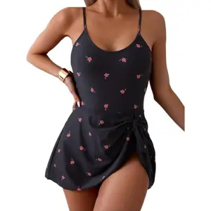 LYX-  Women's Floral Print Knot Front Wrap Swim Casual Backless Swimdress for Summer, Fashion Women's Swimwear for Beach Holiday Vacation, Swim Bodysuit, Clothes for Women, Summer Swimsuits, Swimsuit Style, Plants Print Swimsuit, Sea Fancy Swimsuits -LYD