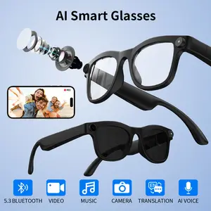 Smart AI Glasses with HD Camera & Real-Time Translation, Wireless Bluetooth Audio Eyewear for Music & Hands-Free Calls, One-Touch Recording Smart Wearable for Daily Vlogging, Type-C Tech Gadget for Travel