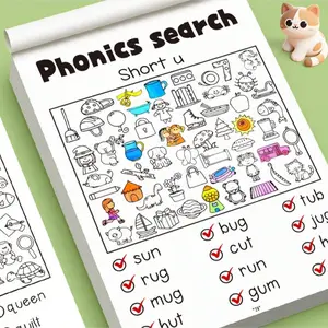 1Pc (32 Pages) English Alphabet Natural Spelling Word Finding And Coloring Workbook | Suitable For Preschool To First Grade, Interesting English Word Finding Book, Suitable For Home Or School Use, Paper Materials, Colors, Visual Learning Tools