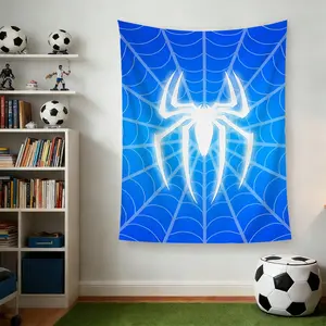 Blue Spider Pattern Tapestry, Digital Print Wall Hanging, Boys Teens Room Decor, Soft Material Wall Art, for Bedroom, Living Room, Dorm, Apartment, Lightweight & Easy to Hang, Multiple Sizes Available