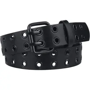 Grommet Leather Belts for Men, Mens Black Studded Belt, Womens Punk Accessories