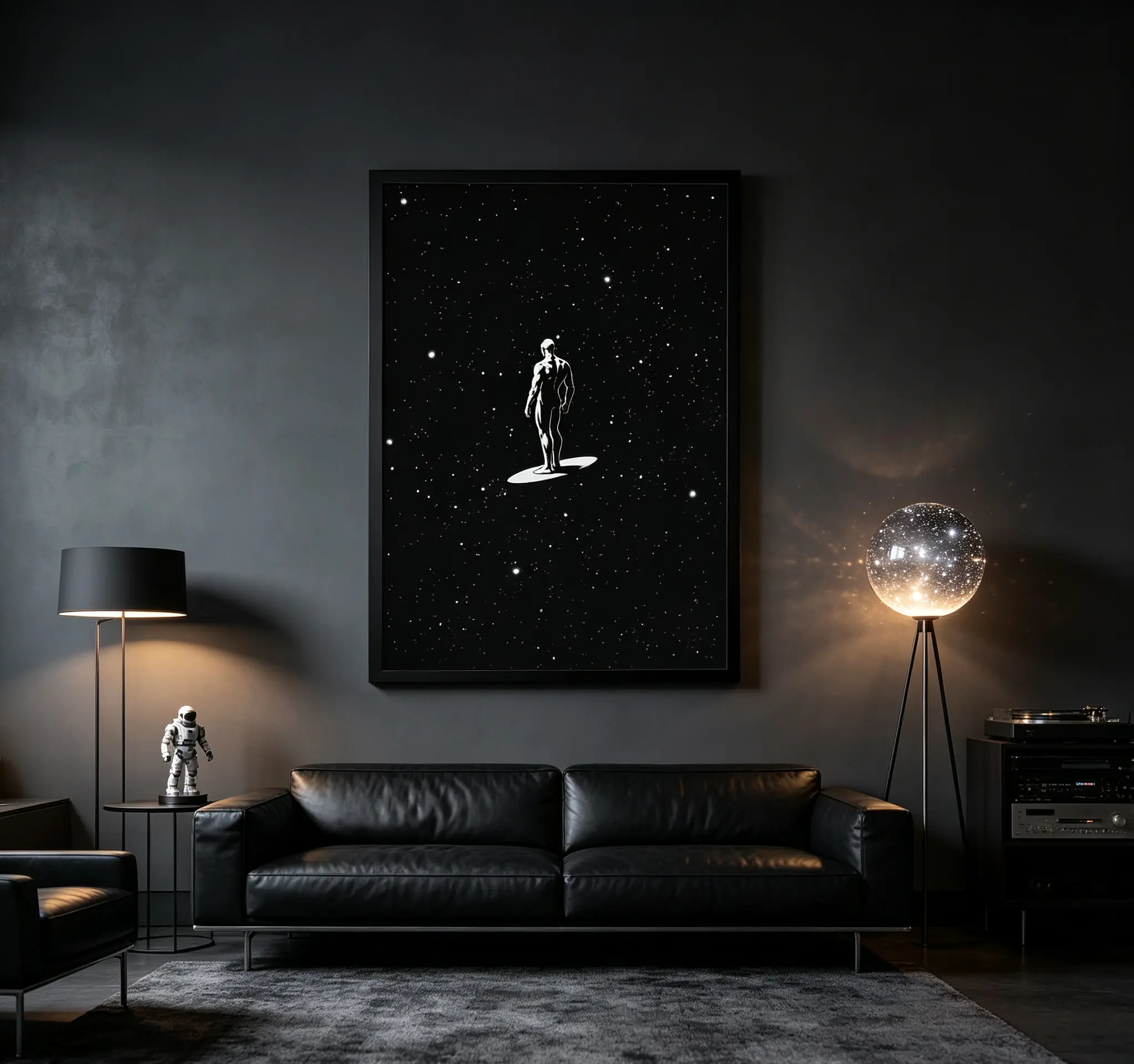 Silver Surfer Superhero Canvas Wall Art Print - Black-White Minimalist Cosmic Poster, Modern Comic-Inspired Home Decor for Living Room, Bedroom, Perfect Gift for Superhero Enthusiasts