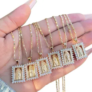 Virgencita rectangular crystal necklace