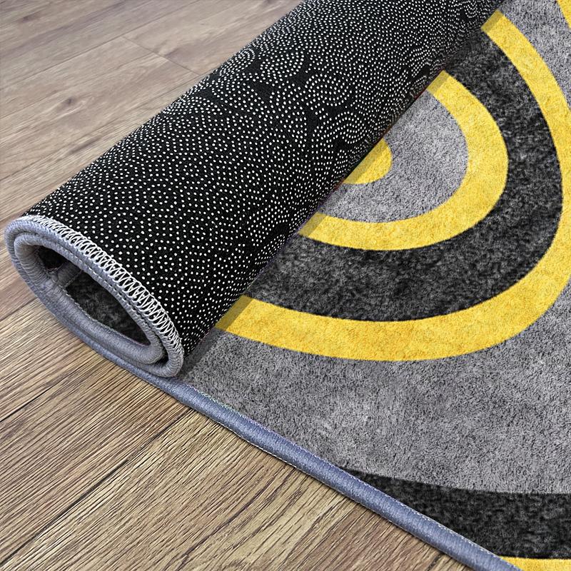 Indoor Modern Soft-Step Area Rug - Yellow-Gray-Black Spiral Wave Pattern, Non-Slip Rubber Backing, Easy to Clean, Minimalist Style Floor Rug for Living Room& Bedroom, Indoor Modern Rug, Rugs For Living Room ,Abstract Area Rugs
