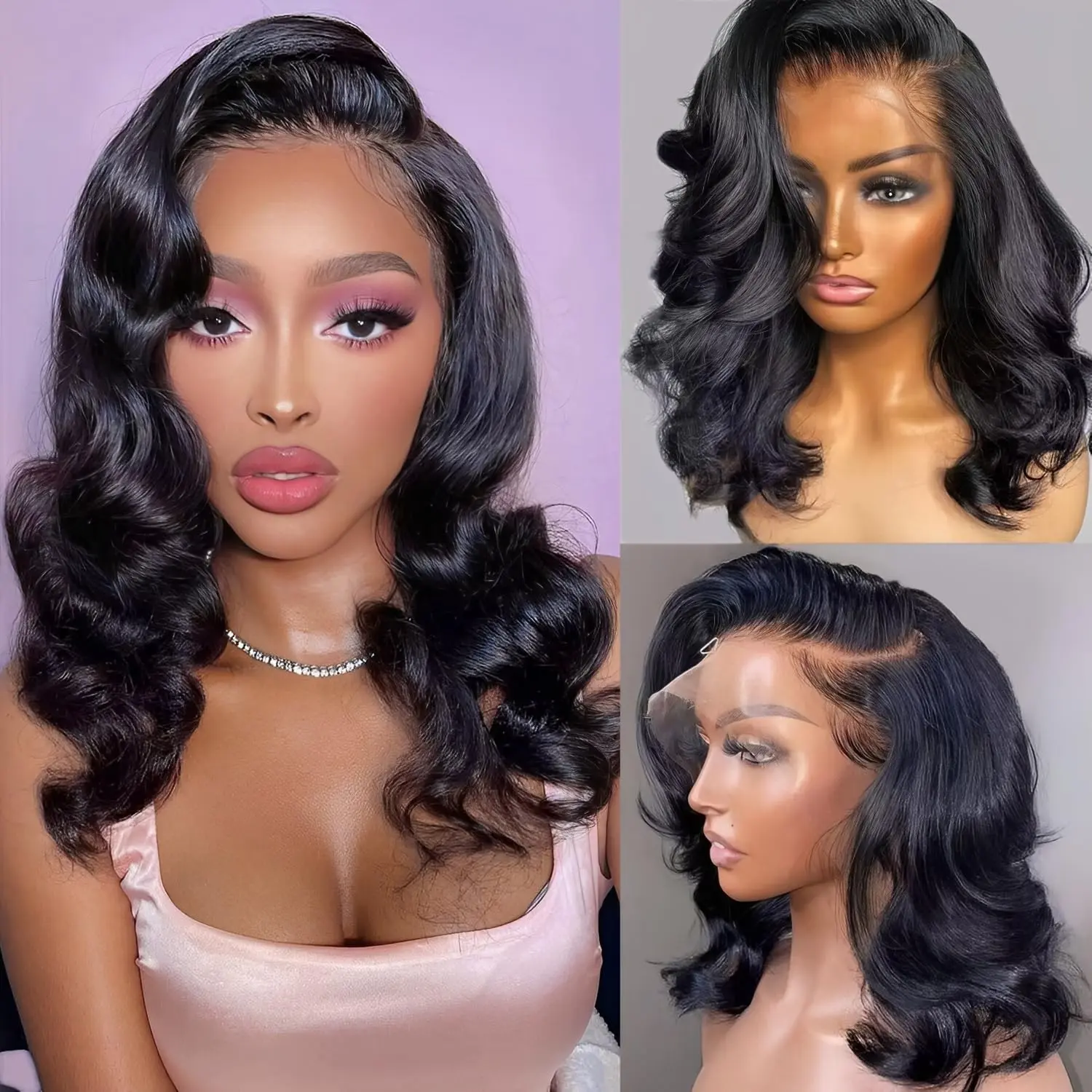13x6 HD Lace Front Bob Wig Human Hair 200 Density Body Wave Glueless 13x6 Body Wave Lace Front Wigs Human Hair 200 Density Ombre  main image 2