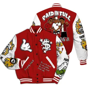 Varsity Jacket Match Red Taxi 12s Sneakers, Everybody Graphic Design, Retro Streetwear Baseball Coat, Oversized Outfit