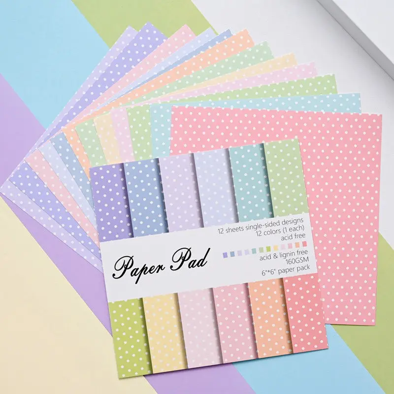 12 Sheets 6 Inch Polka Dot Plaid Scrapbook Paper, Seamless Card Making Background Paper, Handmade Art Paper, Single Side Pattern, Scrapbooking Craft Supplies, Scrapbook Page, Patterned Papers