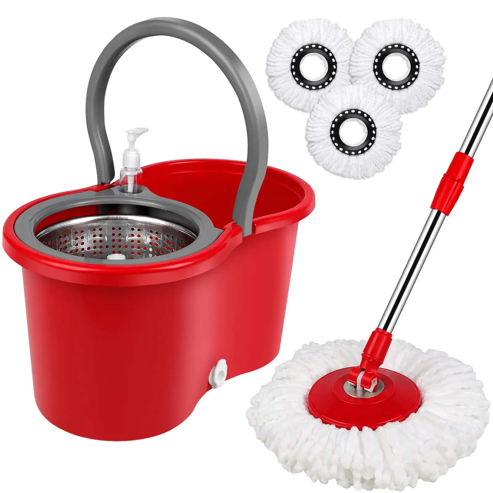 Large Rotating Mop & Combo Bucket Set, Home Care Supplies Floor Cleaning Bucket with Stainless Construction, Collapsible Design, Machine-Washable Microfiber Cloth Head, Strong Water Absorption, Quick-Drying, Dust-Absorbing Effortless Floor Cleaner, Floor