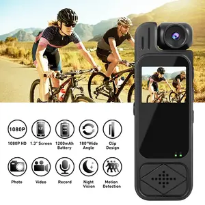 Mini Body Camera 1080P HD Action Camera Rotatable Night Vision Digital Video Recorder 1.3inch Body Camera Police Camera Electronic Infrared Night Vision Device 180 °   Rotating Lens