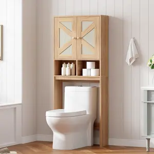 HOOBRO Over The Toilet Storage Cabinet with Rattan-Style Doors, Farmhouse Bathroom Over Toilet Organizer, Bathroom Storage Shelf, Adjustable Shelves, Laundry Room, Natural#SpringSale #BigSpringSale