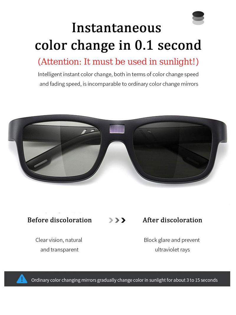 Paleshy 0.1 Seconds Photochromic Polarized Sunglasses Square UV Protection Smart Glasses for Men Women Lightweight TR Frame Durable Eyewear Wearable Card