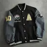 Men's Long Sleeve Letter Pattern Colorblock Casual Fitted Jacket, Coats, Casual Fashion Outerwear, Perfect Gift for Boyfriend, Spring & Fall Baseball Jacket, Back-To-School Season, Menswear