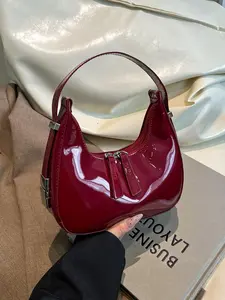 Women's Solid Color PU Leather Handbag, Fashionable Classic Style Shoulder Bag, Versatile Crescent Shoulder Bag, Bag, & New Year Ideal Gift Gift Bag