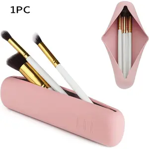 Silicone Eyebrow Pencil Case Makeup Brush Holder Magnetic Dustproof Portable Travel Bag, Compact Cosmetic Organizer for Daily Use