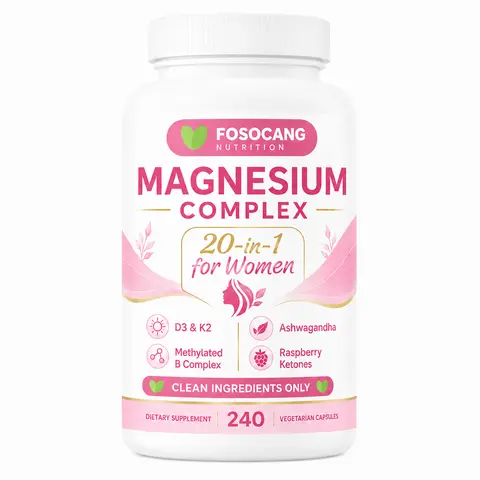 FoSoCang Magnesium Complex for Women, 240 Vegetarian Capsules | 20-in-1 Formula - Magnesium Blend with Vitamin D3, K2, Ashwagandha & More | Filler Free, Non-GMO /  Healthcare,Dietary,Supplement,Edible,Bathroom,Optimum,Fitness