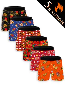 5 Random Men's, Fun Food Festival Style, Comfortable Stretch Fabric, Soft Skin-Friendly Fit for Relaxed Home Wear, Print Boxershorts