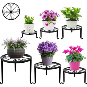 6-Pack Metal  Stand,Heavy Duty Flower Pot Stands for Multiple ,Outdoor Anti-Rust  Pot Shelf, Round  Holder for Outdoor/Indoor Planter, Living Room, Balcony Decor (6PACK BLACK)