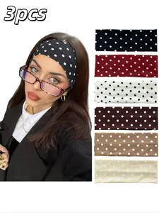 Women's Elegant Sweet Polka Dot Print Elastic Sports Headbands, Suitable for Fashion Daily, Fitness, Running, Yoga, Sweat Absorbent Hair Tie Headband Set
