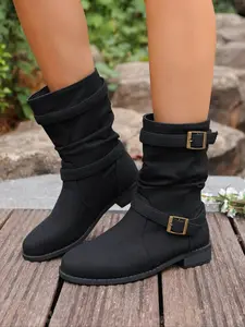 Women's Vintage Denim Girl Boots with Pearl Decoration, Elegant Western Design, Casual and Party Wear, Above Ankle Cloth Shoes, Ruched Boot