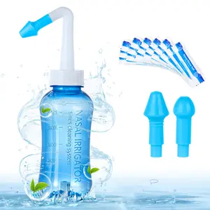 Neti Pot Sinus Rinse Bottle Nose Wash Cleaner Pressure Rinse Nasal Irrigation for Adult & Kid BPA Free 300 ML with 30 Nasal Wash Salt Packets(Blue)
