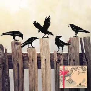 Raven Decor, Metal Birds Black Bird Crow Statue, Raven Statue Fence Topper Fake Crow,Crow Decor Garden Ornament Fence Topper Gothic Home