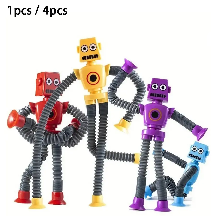 Kids Multicolor Flexible Suction Cup Cute Robot Toy, Stretchable Stress Relief Rattle Maracas Sensory Play Game, Unique Gift for Birthday Christmas Halloween