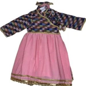Handmade Beautiful Dhaka Dress for Party Wedding with Matching Headbands in Purple & Multicolor Design