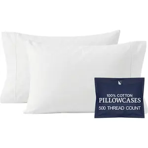 Pillowcases  Size Set of 2, Cool   Sateen Fabric, 500TC, Silky Smooth & Soft, Open End, White
