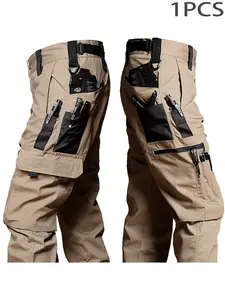 Men's Work Pants, Casual Outdoor Tactical Trousers, Multi-Pocket Hiking Pants, Loose-Fitting, All Seasons, Solid Pattern, Casual Sporty Trousers