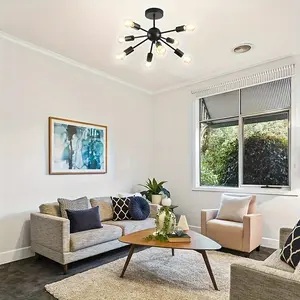 8-Head Chandelier, Round Ceiling Mount, Line Voltage, Vintage Style, Suitable for Living Room, Dining Room, Entryway, Café