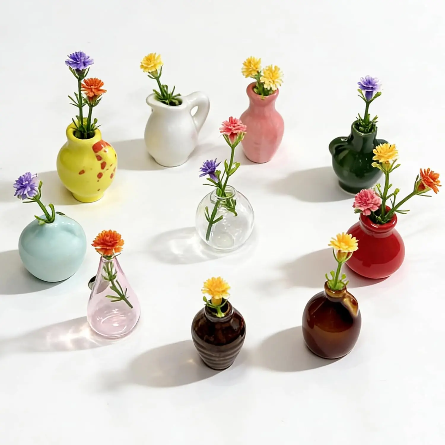 10-Pack Cute Mini Ceramic & Glass Magnetic Vases Set - Nature Plant Farmhouse Fridge Magnets, Waterproof Home Decor for Office Whiteboard/Locker, Ideal Gift for Women