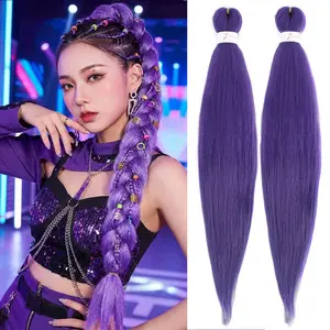 Kpop Demon Hunters Long Purple Braiding Hair -24 Inch Pre Stretched Synthetic Braiding Hair for Kids Stage Party New Year's gift Costume Cosplay (Purple, 24 Inch)