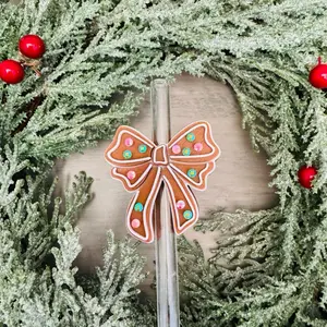 Gingerbread Bow with Rhinestones 3d printed 8mm Straw Stopper Tumbler Accessory