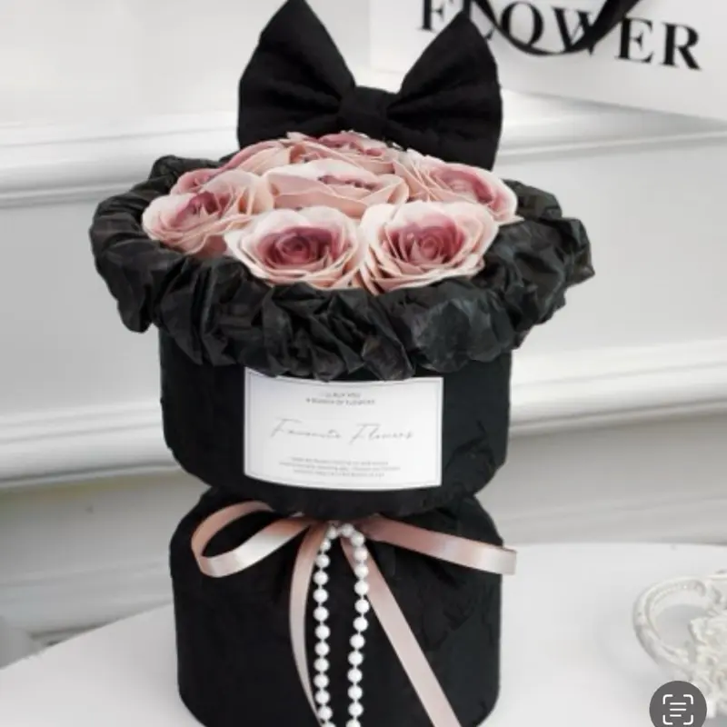 Bow Roses in Black Bouquet, Gift for Her Lovely Gift, Includes Black and Pink Roses, with Black and Pink Ribbon