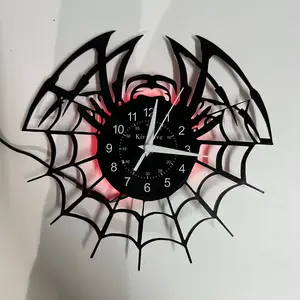 Vintage Vinyl Record Wall Clock, Spider Design, Colorful Glowing Clock, Retro Home Decor, Suitable for Bedroom Living Room Office Kitchen