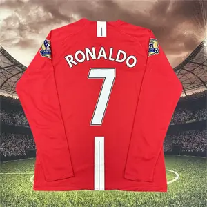2007 2008 Home Retro Red No.7 Ronaldo Long Sleeved Soccer Jersey