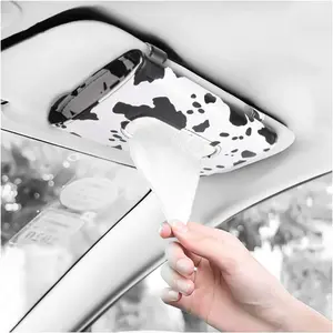 Cow Print Car Accessories for Women, Car Visor Tissue Holder, Tissue Holder for Car, Universal Tissue Dispenser for Car, Premium Car Tissue Box with Napkins Refill.