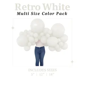 Retro White Balloon Multi Size Color Pack Includes Sizes 5" 12" 18" Decor Thick