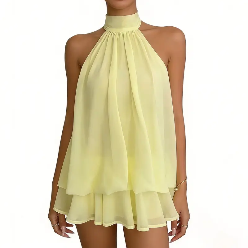 embellished halterneck mini dress in honey Amolika Embellished Halterneck Mini Dress in Honey