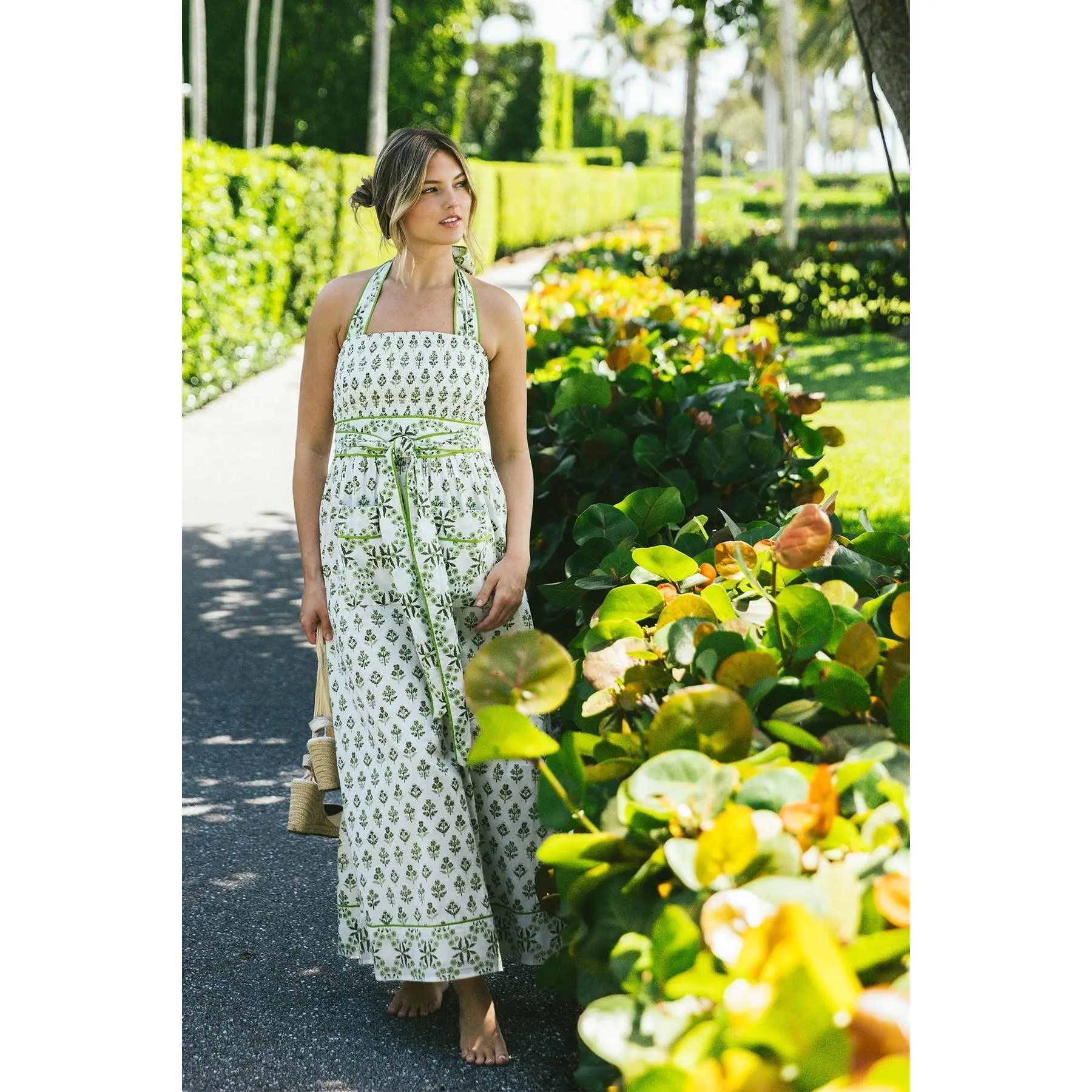 Smocked Halter Dress | Chartreuse/Sage Provence