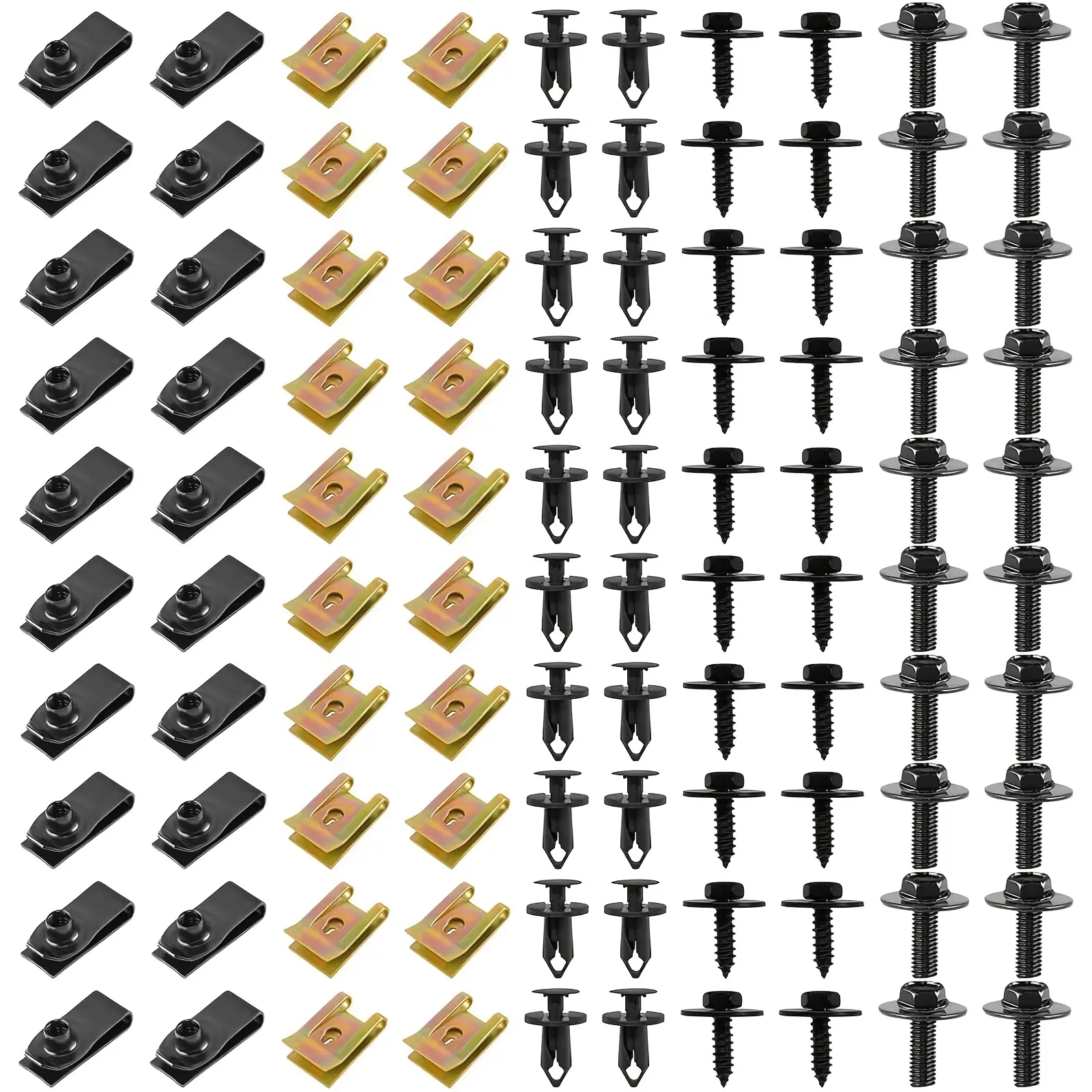 [Car Body Fastening Kit] 105pcs Car Body Fastening Kit, M6 Hood Rivets, Clamps, Rust-Proof Metal Push-Pull U-Shaped Fasteners, Suitable for Fastening Various Car Models, Car Repairs, Vehicle Fastening, Heavy-Duty Bolts, Precision Fasteners