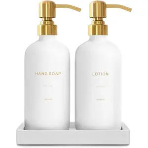 Soap Dispenser Bathroom Set, Hand and Lotion Dispenser with Stainless Steel Pump,  for Modern Bathroom Decor. ()