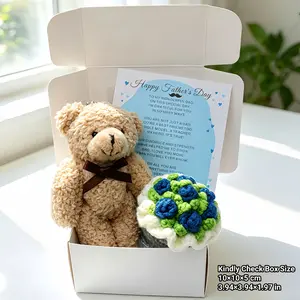 Small Father's Day Care Package - Teddy Bear & Handmade Crochet Flower Gift Set, Sentimental Box for Him Dad Papa Husband, Fathers Day Gifts Set