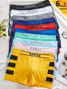 Random Colors,Men's Seamless Boxer Briefs, Comfortable Breathable Athletic Underwear, Casual Fitted Trunks, All Seasons,Youthful Style