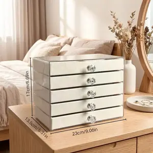 Aesthetic Jewelry Box 5 Layers Velvet Jewelry Organizer Case for Women Mother's Day Gift Large Capacity Storage for Necklaces Rings Earrings Dust-proof Vanity Display Modern Desktop Jewelry Chest for Small Space Minimalist Home Decor 2026